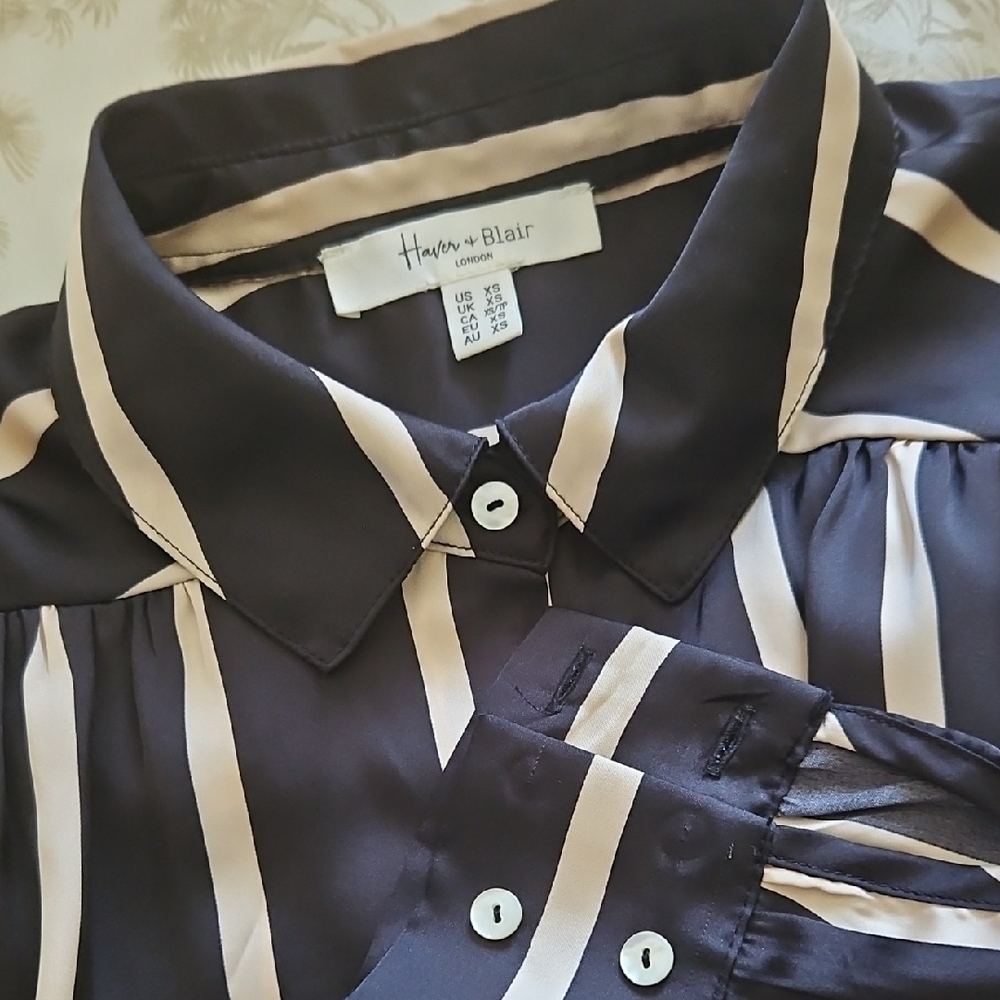 Hammond & Blair Women's Black and Cream Striped Blouse